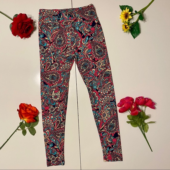 3 For $30 LulaRoe Pink Blue Paisley Floral Legging - Picture 1 of 2